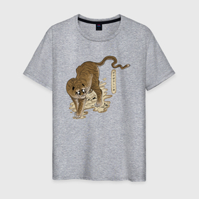 Мужская футболка хлопок с принтом Тигр с очень глупой мордой в Санкт-Петербурге, 100% хлопок | прямой крой, круглый вырез горловины, длина до линии бедер, слегка спущенное плечо. | 