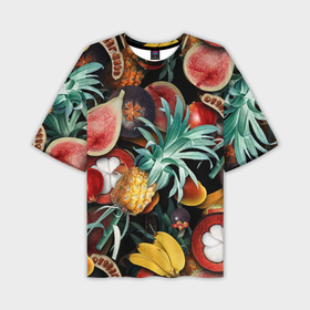 Мужская футболка oversize 3D с принтом Паттерн из тропических фруктов с ананасом и инжиром в Петрозаводске,  |  | Тематика изображения на принте: 