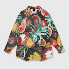 Мужская рубашка oversize 3D с принтом Паттерн из тропических фруктов с ананасом и инжиром в Тюмени,  |  | 
