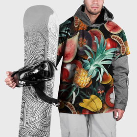 Накидка на куртку 3D с принтом Паттерн из тропических фруктов с ананасом и инжиром , 100% полиэстер |  | 