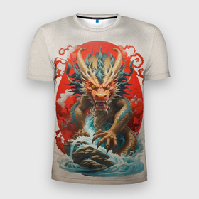 Мужская футболка 3D Slim с принтом Японский морской дракон в Белгороде, 100% полиэстер с улучшенными характеристиками | приталенный силуэт, круглая горловина, широкие плечи, сужается к линии бедра | Тематика изображения на принте: 