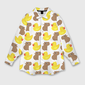 Мужская рубашка oversize 3D с принтом Капибара с  желтой уткой в Кировске,  |  | грызун | желтая | капибара | птица | резиновая | утка