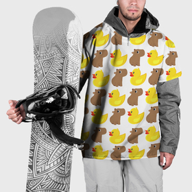 Накидка на куртку 3D с принтом Капибара с  желтой уткой , 100% полиэстер |  | грызун | желтая | капибара | птица | резиновая | утка