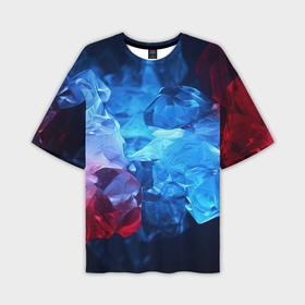 Мужская футболка oversize 3D с принтом Синяя ледяная абстракция с красным в Тюмени,  |  | 