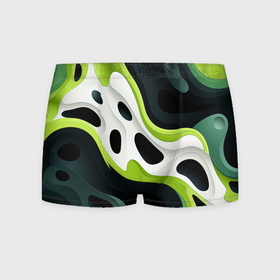 Мужские трусы 3D с принтом Белая вязкая текстура на зеленой в Курске, 50% хлопок, 50% полиэстер | классическая посадка, на поясе мягкая тканевая резинка | Тематика изображения на принте: 
