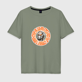 Мужская футболка хлопок Oversize с принтом Андроид с оранжевыми взглядом в Екатеринбурге, 100% хлопок | свободный крой, круглый ворот, “спинка” длиннее передней части | 