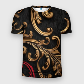 Мужская футболка 3D Slim с принтом Золотые абстрактные  узоры в Екатеринбурге, 100% полиэстер с улучшенными характеристиками | приталенный силуэт, круглая горловина, широкие плечи, сужается к линии бедра | 
