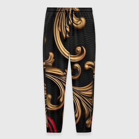 Мужские брюки 3D с принтом Золотые абстрактные  узоры в Екатеринбурге, 100% полиэстер | манжеты по низу, эластичный пояс регулируется шнурком, по бокам два кармана без застежек, внутренняя часть кармана из мелкой сетки | 