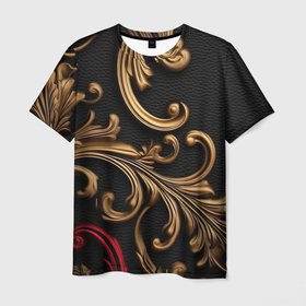 Мужская футболка 3D с принтом Золотые абстрактные  узоры в Екатеринбурге, 100% полиэфир | прямой крой, круглый вырез горловины, длина до линии бедер | 