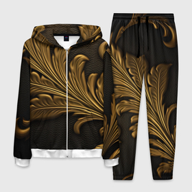 Мужской костюм 3D с принтом Золотые узоры листья объемные в Курске, 100% полиэстер | Манжеты и пояс оформлены тканевой резинкой, двухслойный капюшон со шнурком для регулировки, карманы спереди | 