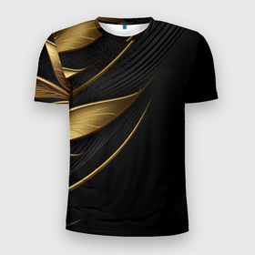 Мужская футболка 3D Slim с принтом Золотистый объемный  абстрактный узор в Новосибирске, 100% полиэстер с улучшенными характеристиками | приталенный силуэт, круглая горловина, широкие плечи, сужается к линии бедра | 