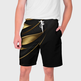 Мужские шорты 3D с принтом Золотистый объемный  абстрактный узор в Санкт-Петербурге,  полиэстер 100% | прямой крой, два кармана без застежек по бокам. Мягкая трикотажная резинка на поясе, внутри которой широкие завязки. Длина чуть выше колен | 
