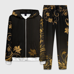 Мужской костюм 3D с принтом Золотые  узоры объемные на черном фоне в Курске, 100% полиэстер | Манжеты и пояс оформлены тканевой резинкой, двухслойный капюшон со шнурком для регулировки, карманы спереди | 