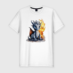 Мужская футболка хлопок Slim с принтом Пламенный дракончик в Санкт-Петербурге, 92% хлопок, 8% лайкра | приталенный силуэт, круглый вырез ворота, длина до линии бедра, короткий рукав | 