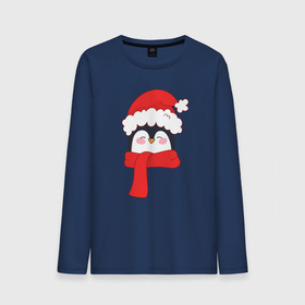 Мужской лонгслив хлопок с принтом Новогодний пингвин в шапке Деда Мороза , 100% хлопок |  | Тематика изображения на принте: 