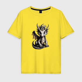 Мужская футболка хлопок Oversize с принтом Шкодный дракончик в Белгороде, 100% хлопок | свободный крой, круглый ворот, “спинка” длиннее передней части | 