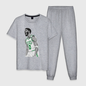 Мужская пижама хлопок с принтом Tatum Celtics в Кировске, 100% хлопок | брюки и футболка прямого кроя, без карманов, на брюках мягкая резинка на поясе и по низу штанин
 | Тематика изображения на принте: 