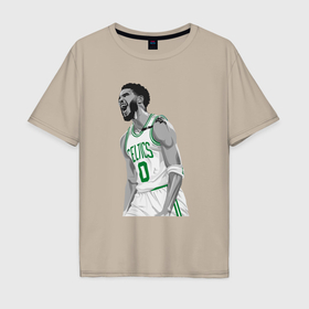 Мужская футболка хлопок Oversize с принтом Tatum Celtics в Петрозаводске, 100% хлопок | свободный крой, круглый ворот, “спинка” длиннее передней части | 