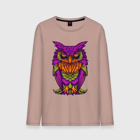 Мужской лонгслив хлопок с принтом Purple owl в Кировске, 100% хлопок |  | Тематика изображения на принте: 