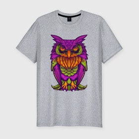 Мужская футболка хлопок Slim с принтом Purple owl в Екатеринбурге, 92% хлопок, 8% лайкра | приталенный силуэт, круглый вырез ворота, длина до линии бедра, короткий рукав | 