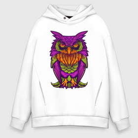 Мужское худи Oversize хлопок с принтом Purple owl в Екатеринбурге, френч-терри — 70% хлопок, 30% полиэстер. Мягкий теплый начес внутри —100% хлопок | боковые карманы, эластичные манжеты и нижняя кромка, капюшон на магнитной кнопке | 