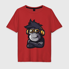 Мужская футболка хлопок Oversize с принтом Music monkey в Екатеринбурге, 100% хлопок | свободный крой, круглый ворот, “спинка” длиннее передней части | Тематика изображения на принте: 