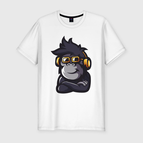 Мужская футболка хлопок Slim с принтом Music monkey в Екатеринбурге, 92% хлопок, 8% лайкра | приталенный силуэт, круглый вырез ворота, длина до линии бедра, короткий рукав | 