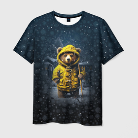 Мужская футболка 3D с принтом Медведь зимой в Петрозаводске, 100% полиэфир | прямой крой, круглый вырез горловины, длина до линии бедер | 