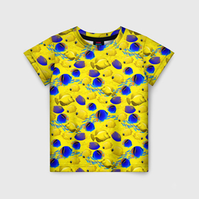 Детская футболка 3D с принтом Разноцветные тропические рыбы в Екатеринбурге, 100% гипоаллергенный полиэфир | прямой крой, круглый вырез горловины, длина до линии бедер, чуть спущенное плечо, ткань немного тянется | 