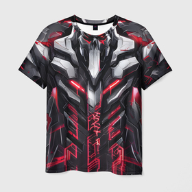 Мужская футболка 3D с принтом Адская киберпанк броня красная в Санкт-Петербурге, 100% полиэфир | прямой крой, круглый вырез горловины, длина до линии бедер | 