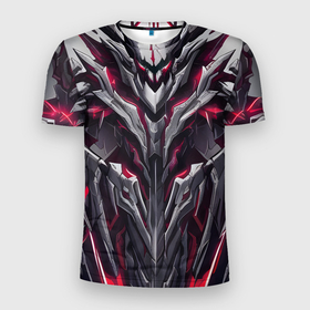 Мужская футболка 3D Slim с принтом Адская киберпанк броня красная в Кировске, 100% полиэстер с улучшенными характеристиками | приталенный силуэт, круглая горловина, широкие плечи, сужается к линии бедра | 