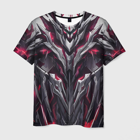 Мужская футболка 3D с принтом Адская киберпанк броня красная в Кировске, 100% полиэфир | прямой крой, круглый вырез горловины, длина до линии бедер | 