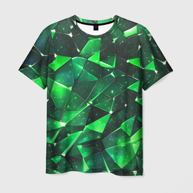 Мужская футболка 3D с принтом Зелёное разбитое стекло в Белгороде, 100% полиэфир | прямой крой, круглый вырез горловины, длина до линии бедер | 