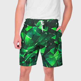 Мужские шорты 3D с принтом Зелёное разбитое стекло в Кировске,  полиэстер 100% | прямой крой, два кармана без застежек по бокам. Мягкая трикотажная резинка на поясе, внутри которой широкие завязки. Длина чуть выше колен | 