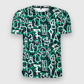 Мужская футболка 3D Slim с принтом Символы каракули в Белгороде, 100% полиэстер с улучшенными характеристиками | приталенный силуэт, круглая горловина, широкие плечи, сужается к линии бедра | 