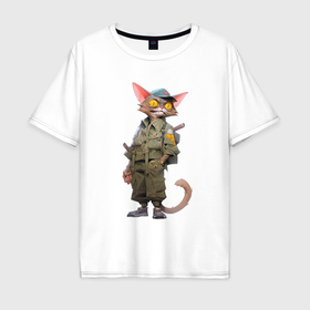 Мужская футболка хлопок Oversize с принтом Злой кот с огромными глазами в Белгороде, 100% хлопок | свободный крой, круглый ворот, “спинка” длиннее передней части | 