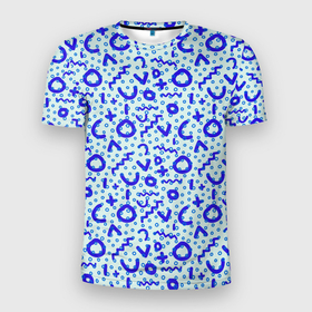 Мужская футболка 3D Slim с принтом Синие каракули в Курске, 100% полиэстер с улучшенными характеристиками | приталенный силуэт, круглая горловина, широкие плечи, сужается к линии бедра | 