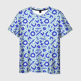 Мужская футболка 3D с принтом Синие каракули в Курске, 100% полиэфир | прямой крой, круглый вырез горловины, длина до линии бедер | 
