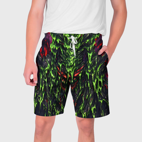 Мужские шорты 3D с принтом Green and red slime в Тюмени,  полиэстер 100% | прямой крой, два кармана без застежек по бокам. Мягкая трикотажная резинка на поясе, внутри которой широкие завязки. Длина чуть выше колен | 