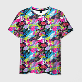 Мужская футболка 3D с принтом Цветочный листопад , 100% полиэфир | прямой крой, круглый вырез горловины, длина до линии бедер | 