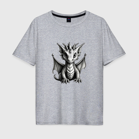 Мужская футболка хлопок Oversize с принтом Острокрылый дракончик в Екатеринбурге, 100% хлопок | свободный крой, круглый ворот, “спинка” длиннее передней части | 