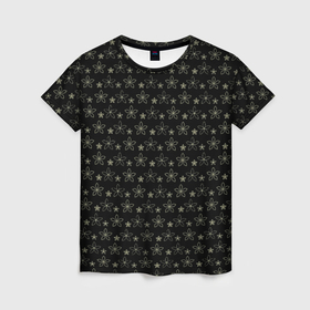 Женская футболка 3D с принтом Паттерн чёрный маленькие стилизованные цветы в Тюмени, 100% полиэфир ( синтетическое хлопкоподобное полотно) | прямой крой, круглый вырез горловины, длина до линии бедер | 