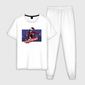 Мужская пижама хлопок с принтом Skeleton on a skateboard в Белгороде, 100% хлопок | брюки и футболка прямого кроя, без карманов, на брюках мягкая резинка на поясе и по низу штанин
 | 