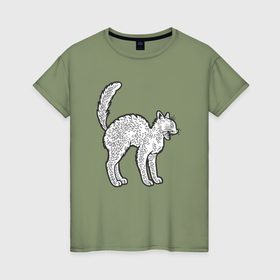 Женская футболка хлопок с принтом Испуганный котик в Кировске, 100% хлопок | прямой крой, круглый вырез горловины, длина до линии бедер, слегка спущенное плечо | 