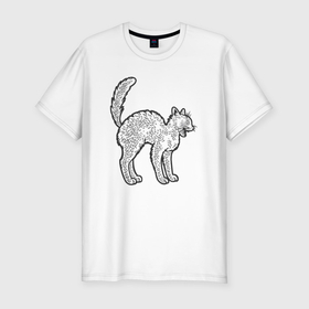 Мужская футболка хлопок Slim с принтом Испуганный котик в Санкт-Петербурге, 92% хлопок, 8% лайкра | приталенный силуэт, круглый вырез ворота, длина до линии бедра, короткий рукав | 