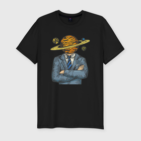 Мужская футболка хлопок Slim с принтом Вселенная в голове в Санкт-Петербурге, 92% хлопок, 8% лайкра | приталенный силуэт, круглый вырез ворота, длина до линии бедра, короткий рукав | 