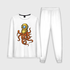 Мужская пижама с лонгсливом хлопок с принтом Аквалангист осьминог ,  |  | Тематика изображения на принте: 