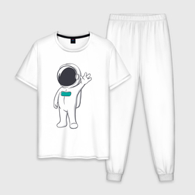 Мужская пижама хлопок с принтом Привет от космонавта , 100% хлопок | брюки и футболка прямого кроя, без карманов, на брюках мягкая резинка на поясе и по низу штанин
 | Тематика изображения на принте: 