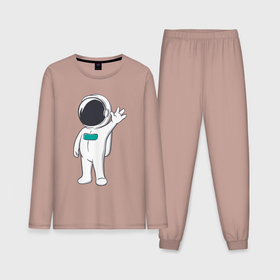 Мужская пижама с лонгсливом хлопок с принтом Привет от космонавта ,  |  | Тематика изображения на принте: 