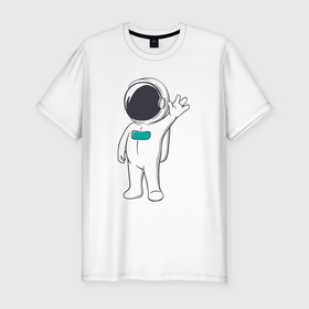 Мужская футболка хлопок Slim с принтом Привет от космонавта , 92% хлопок, 8% лайкра | приталенный силуэт, круглый вырез ворота, длина до линии бедра, короткий рукав | Тематика изображения на принте: 